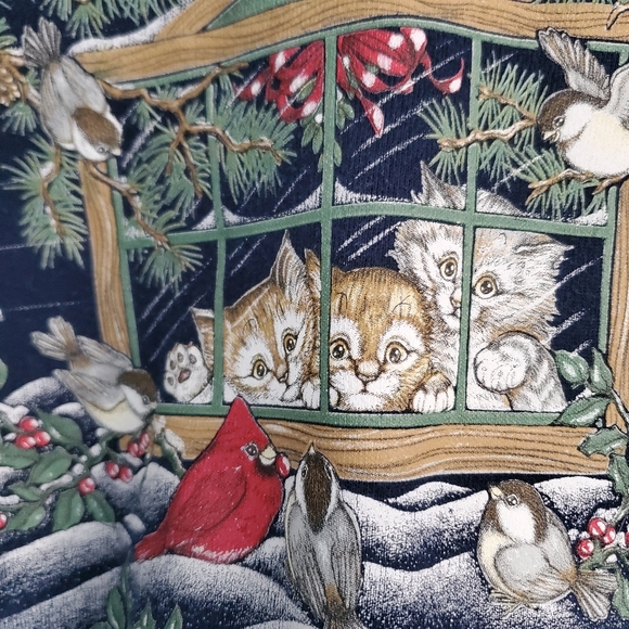 Vintage Morning Sun Collared Sweatshirt Women's LP Blue Cats And Birds - Picture 5 of 11